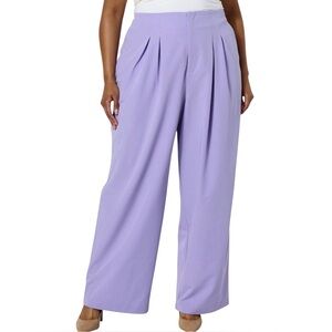 New Kathy Ireland Pleated Wide Leg Trousers Pants Wisteria Purple Size 12